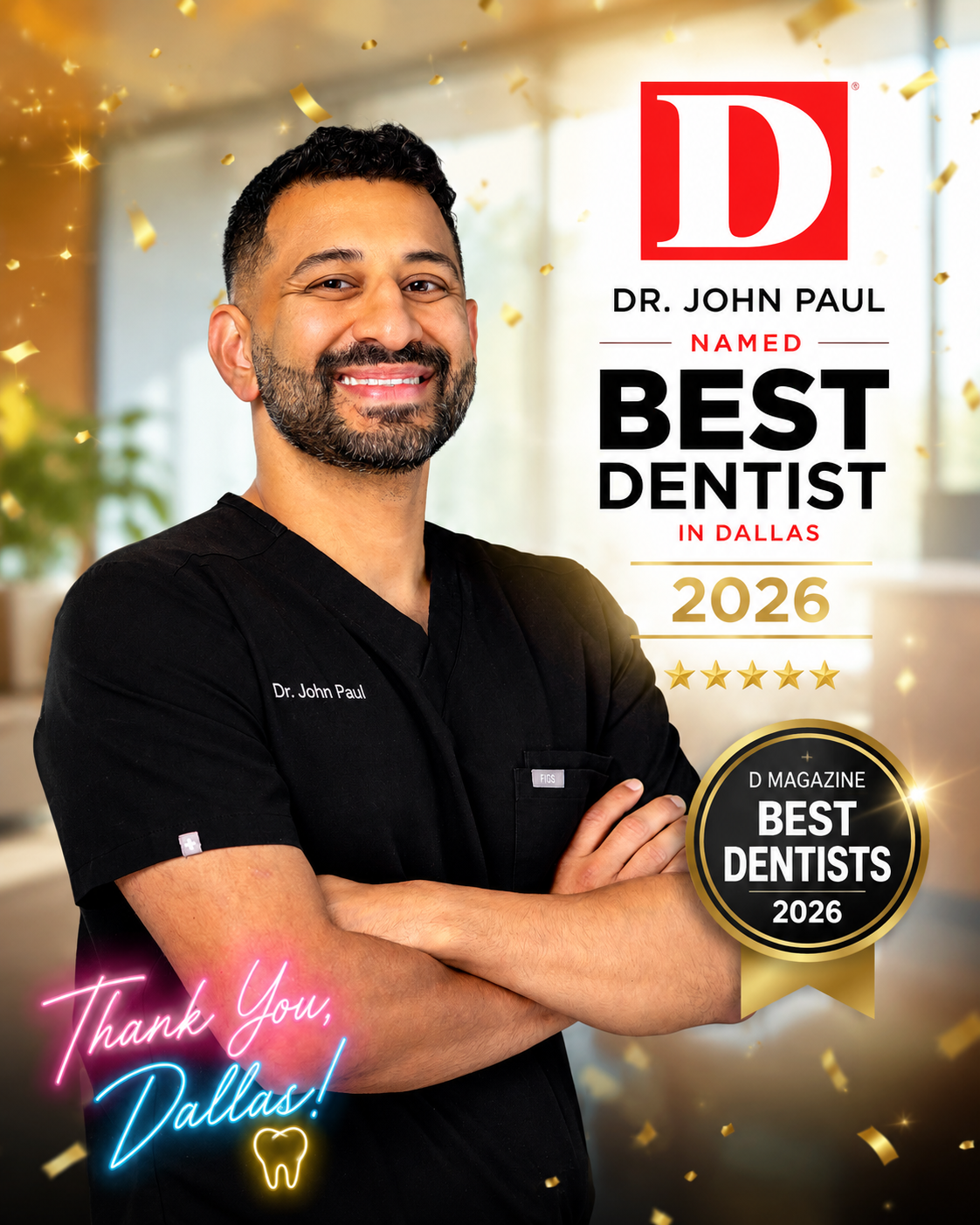 Dr. John Paul, D Magazine Best Dentist 2026, Inspire Dental & Orthodontics Garland